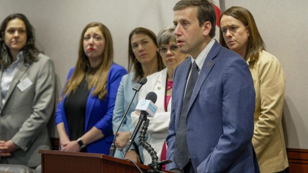 State Senator Matt Lesser speaks at a Wednesday press conference. Credit: Mollie Lewis / Senate Democrats