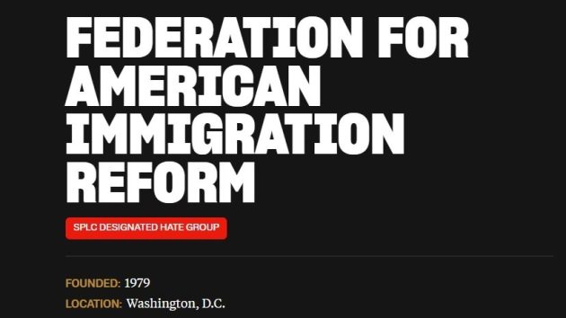 Screenshot of the Southern Poverty Law Center's classification of the Federation for American Immigration Reform as a hate group. Courtesy of the Southern Poverty Law Center.