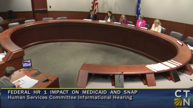 Democratic members of the Human Services Committee attend a hearing on Sept. 2. Screenshot courtesy of CT-N